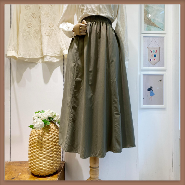 HAKİ YEŞİLİ BELİ LASTİKLİ POPLİN ETEK