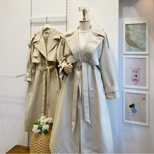Krem Düğme Detaylı Oversize Trençkot