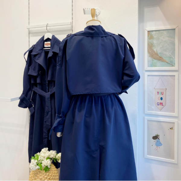 Lacivert Düğme Detaylı Oversize Trençkot