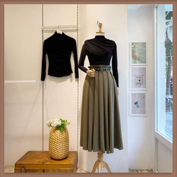 Yeşil İki Kemerli Pileli Safe Etek