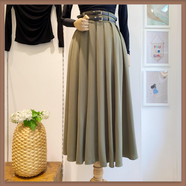 Yeşil İki Kemerli Pileli Safe Etek