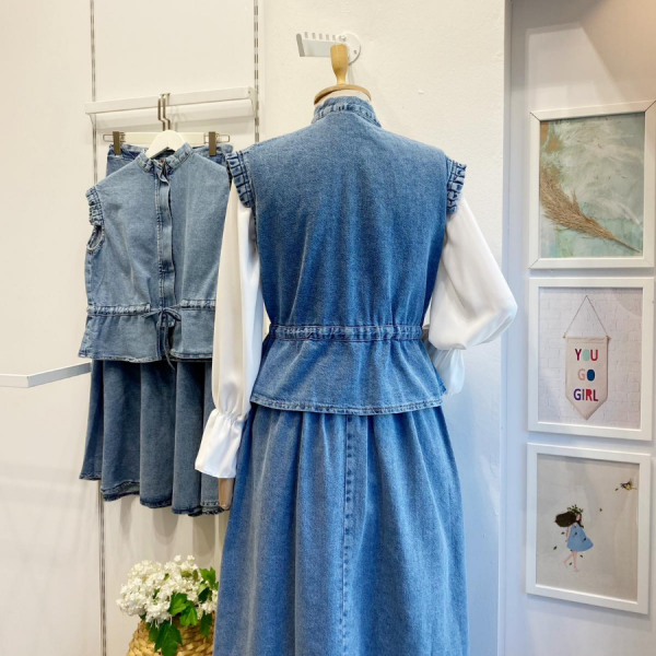 Buz Mavisi Canopy Yelekli Gabardin Takım