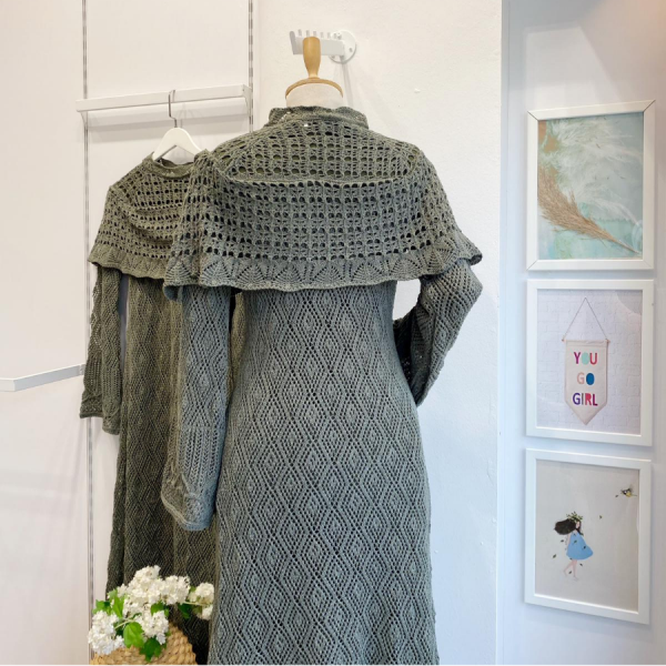 Haki Yeşili Ajurlu Dream Örme Triko Elbise