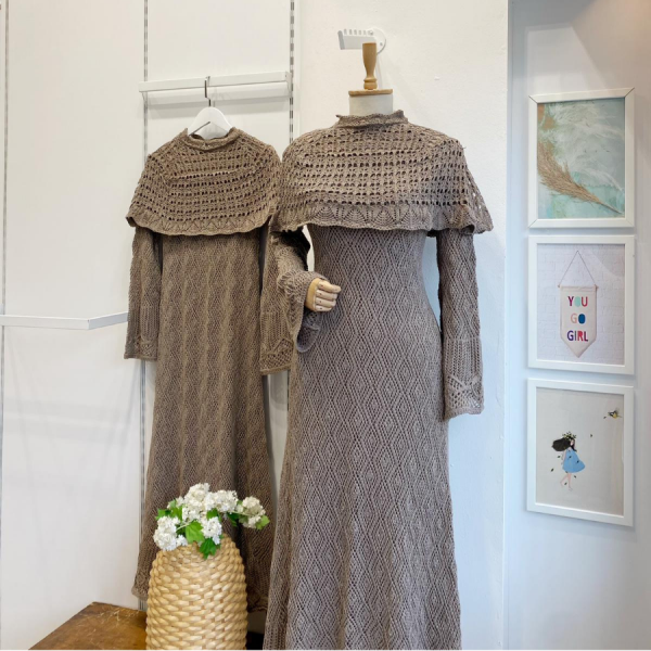 Koyu Vizon Ajurlu Dream Örme Triko Elbise