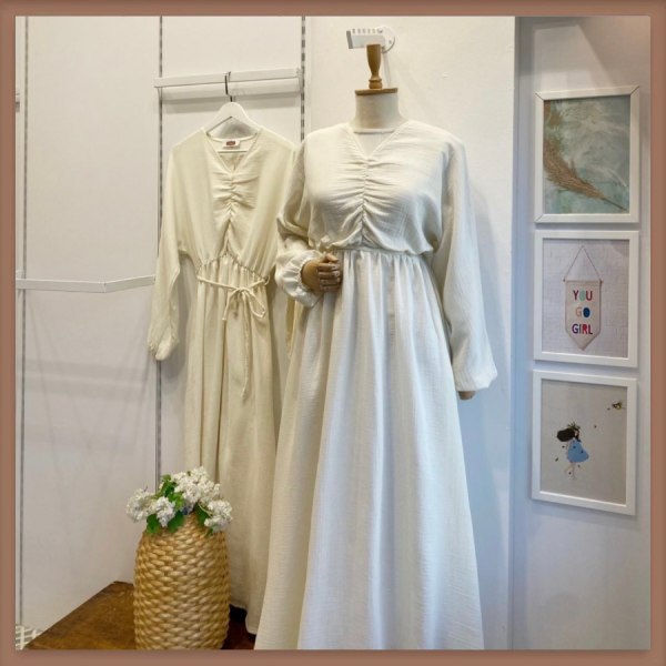 Krem Blush Cloud Müslin Elbise