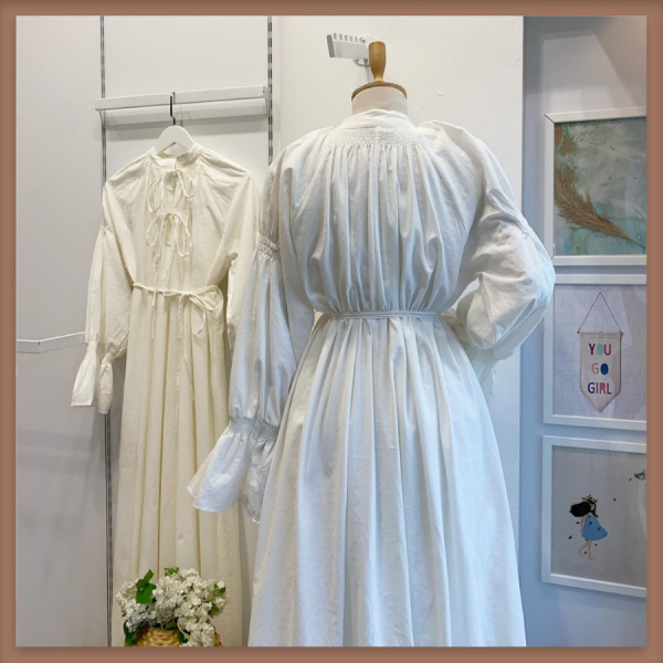 Beyaz Lauren Keten Elbise