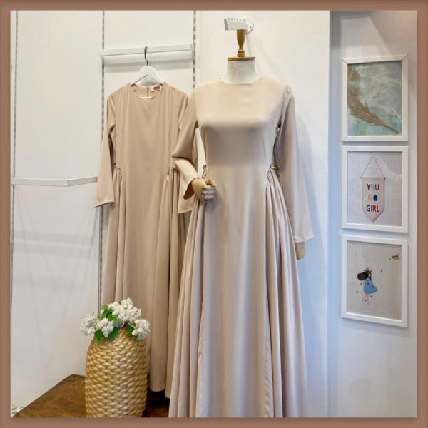 Camel Bel Detaylı Hira Elbise