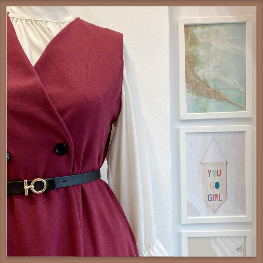 Bordo Kemerli Suit Jile