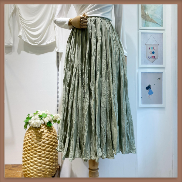 Su Yeşili Kırışık Model Keten Etek