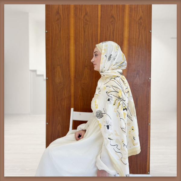 Limon Çiçekli Sarı Desenli Şal