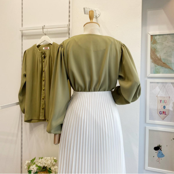 Omuzdan Pileli Yeşil Jesica Gömlek