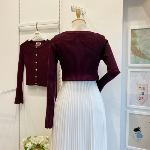 İspanyol Kol Mürdüm Triko Hırka