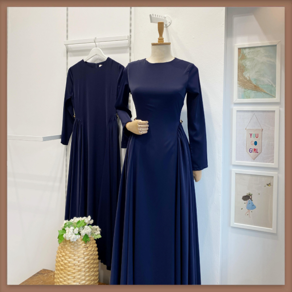 Lacivert Bel Detaylı Hira Elbise