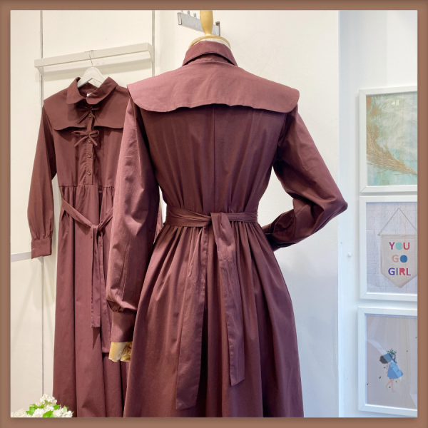 Perhanon Bağcıklı Mürdüm Poplin Elbise