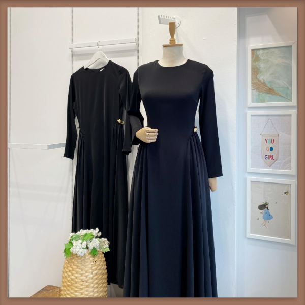 Siyah Bel Detaylı Hira Elbise