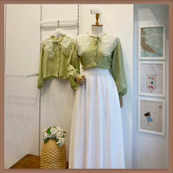 Yeşil Geniş Yakalı Strawberry Gömlek