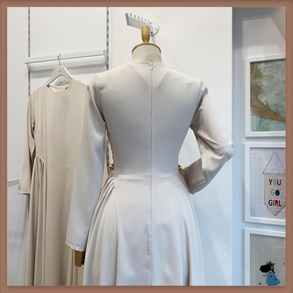 Krem Bel Detaylı Hira Elbise