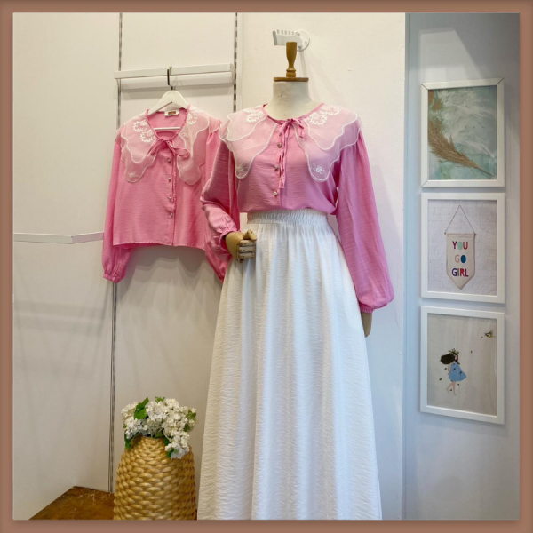 Pembe Geniş Yakalı Strawberry Gömlek