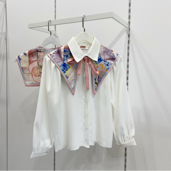 Toz Pembe Patchwork Desenli Muse Yaka