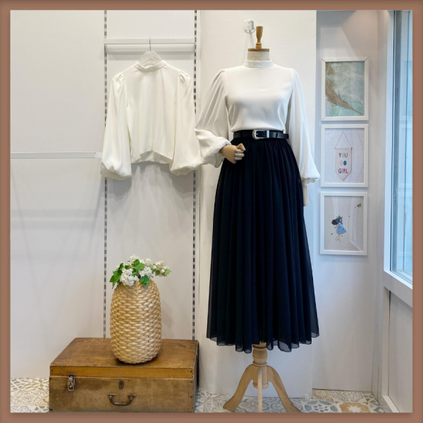 Siyah Kemerli Şifon Etek