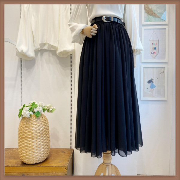 Siyah Kemerli Şifon Etek