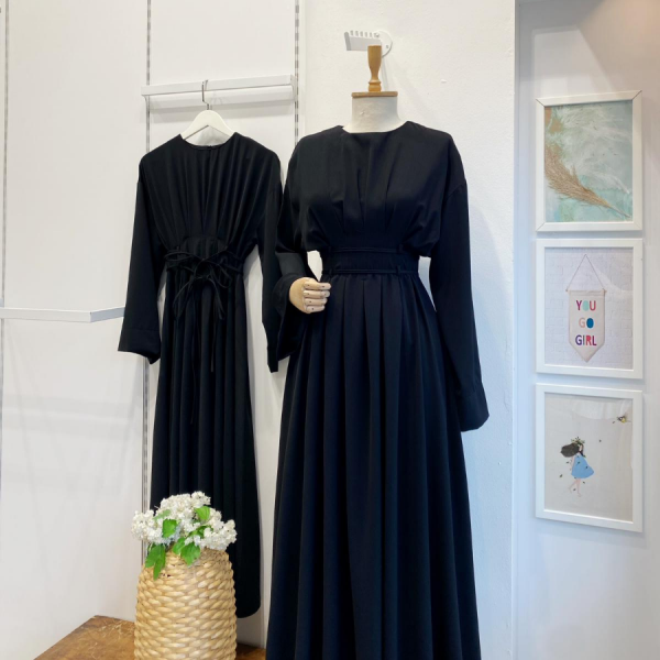 Bel Detaylı Siyah Alize Elbise