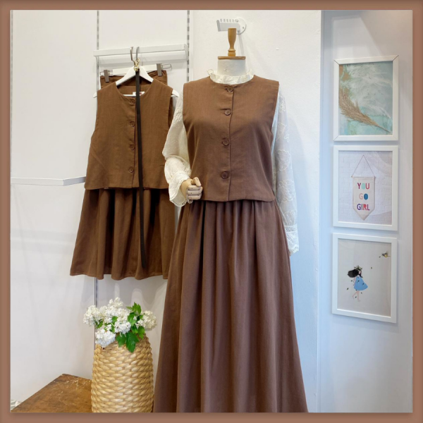 Clarian Keten Kahverengi Yelekli Takım