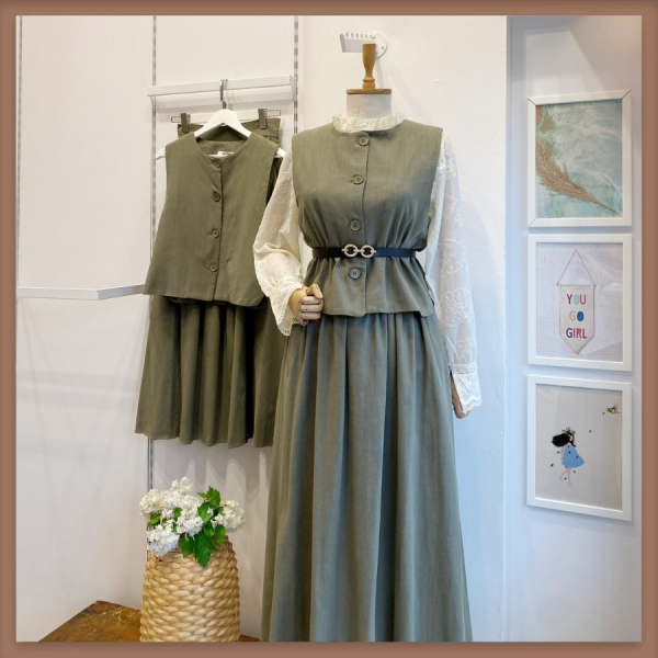 Clarian Keten Haki Yeşili Yelekli Takım