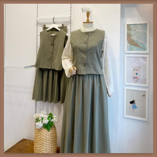 Clarian Keten Haki Yeşili Yelekli Takım