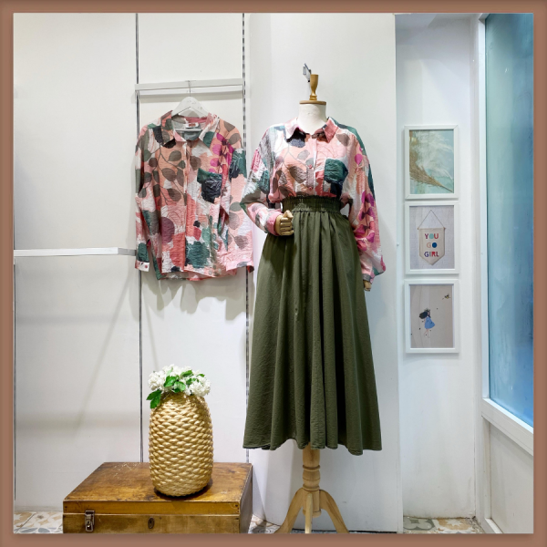 Haki Yeşili Lastikli İnce Gabardin Etek