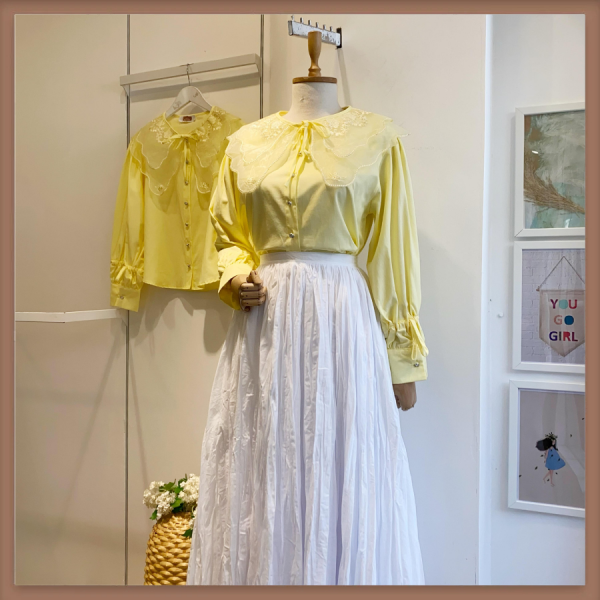 Organze Tül Yakalı Sarı Gömlek