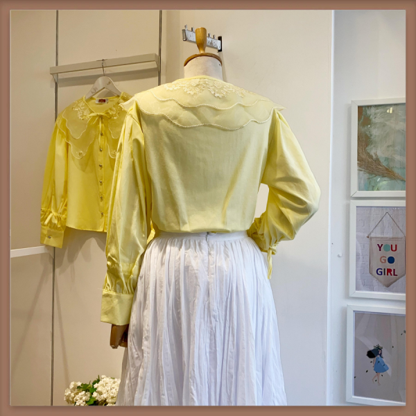 Organze Tül Yakalı Sarı Gömlek