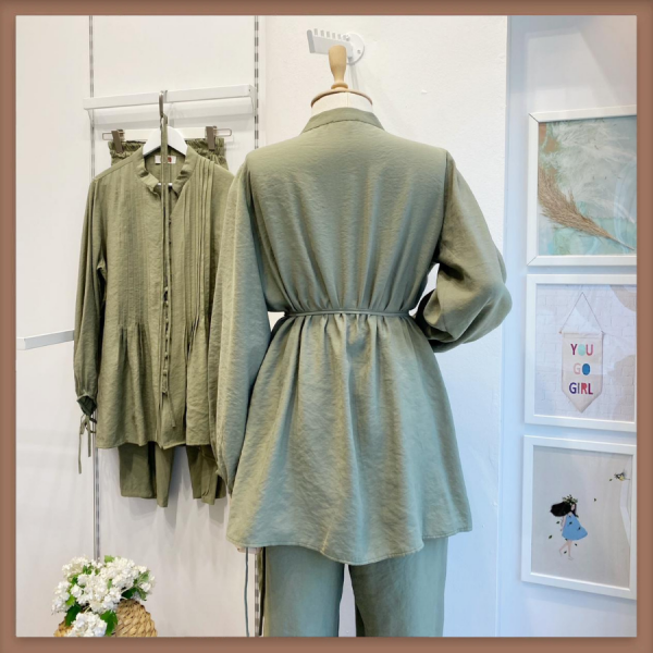 Haki Yeşili Nervürlü Pantolon Takım