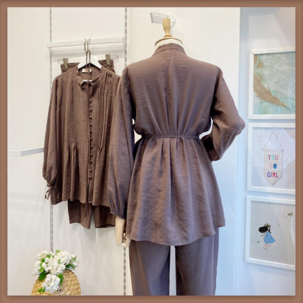 Kahverengi Nervürlü Pantolon Takım