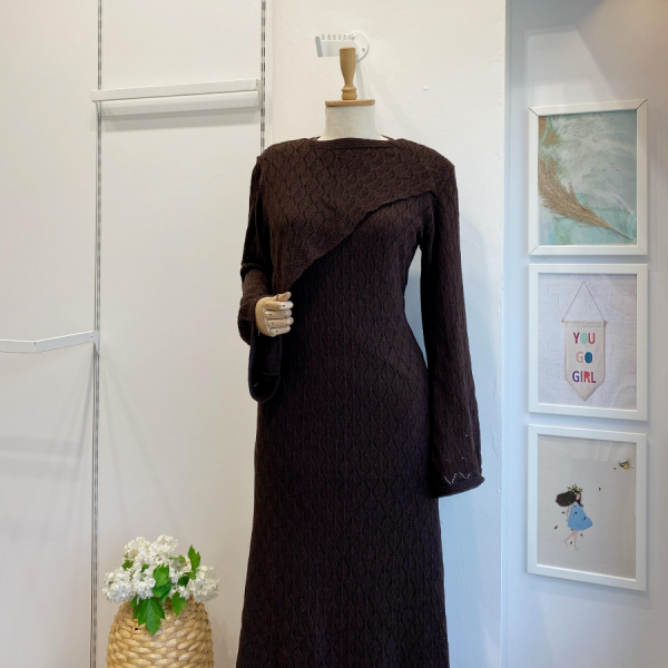 Acı Kahve Sepia Örme Triko Elbise