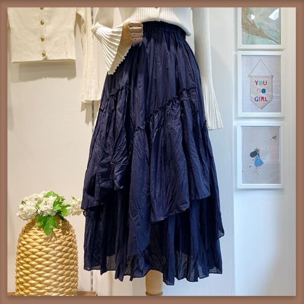 Marineblauer Ajouter-Voile-Leinenrock