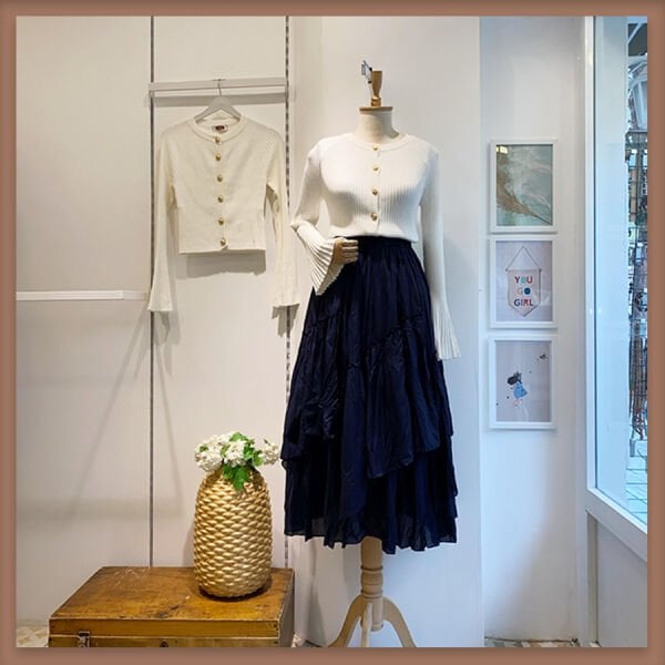 Marineblauer Ajouter-Voile-Leinenrock