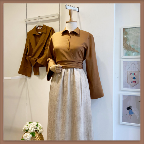 Bağlamalı Taba Rengi Gömlek