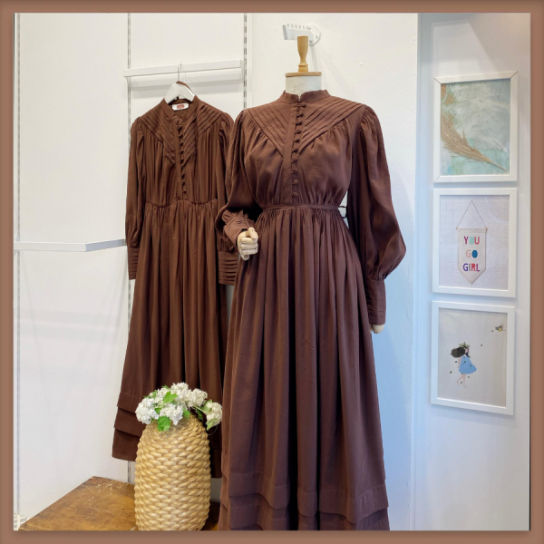 Kahverengi Elegance Nervür Dikişli Modal Elbise