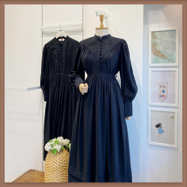 Siyah Elegance Nervür Dikişli Modal Elbise