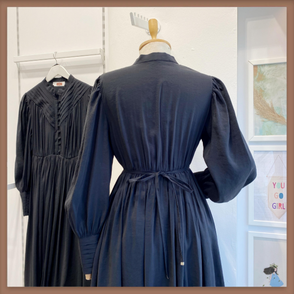 Siyah Elegance Nervür Dikişli Modal Elbise