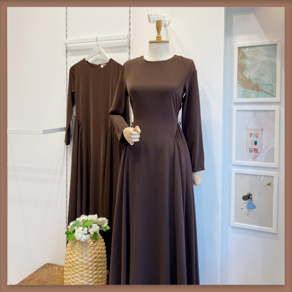 Acı Kahve Bel Detaylı Hira Elbise