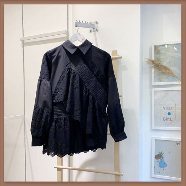 ASİMETRİK FİSTO DETAYLI SİYAH TUNİK