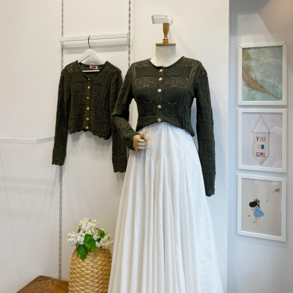 Yeşil Gold Düğmeli Romance Hırka