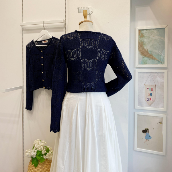 Lacivert Gold Düğmeli Romance Hırka