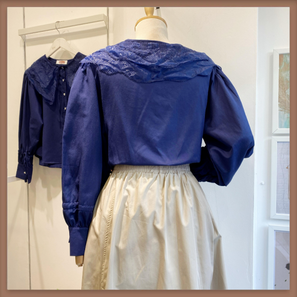 Organze Tül Yakalı Lacivert Gömlek