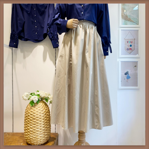 Adaçayı Beli Lastikli Poplin Etek