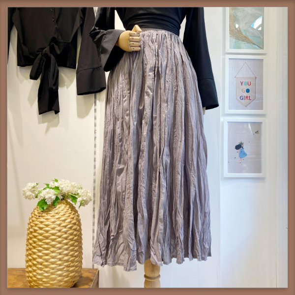 Gri Kırışık Model Keten Etek