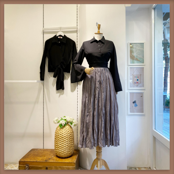 Gri Kırışık Model Keten Etek