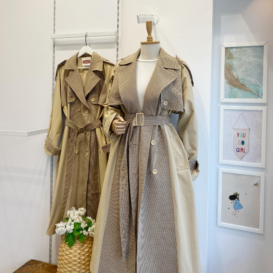 Ekose Detaylı Gabardin Kumaş Trençkot